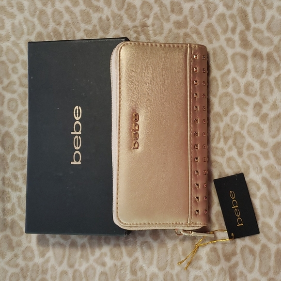 Bebe Brooklyn Zip Studded Gold Wallet - Picture 2 of 9